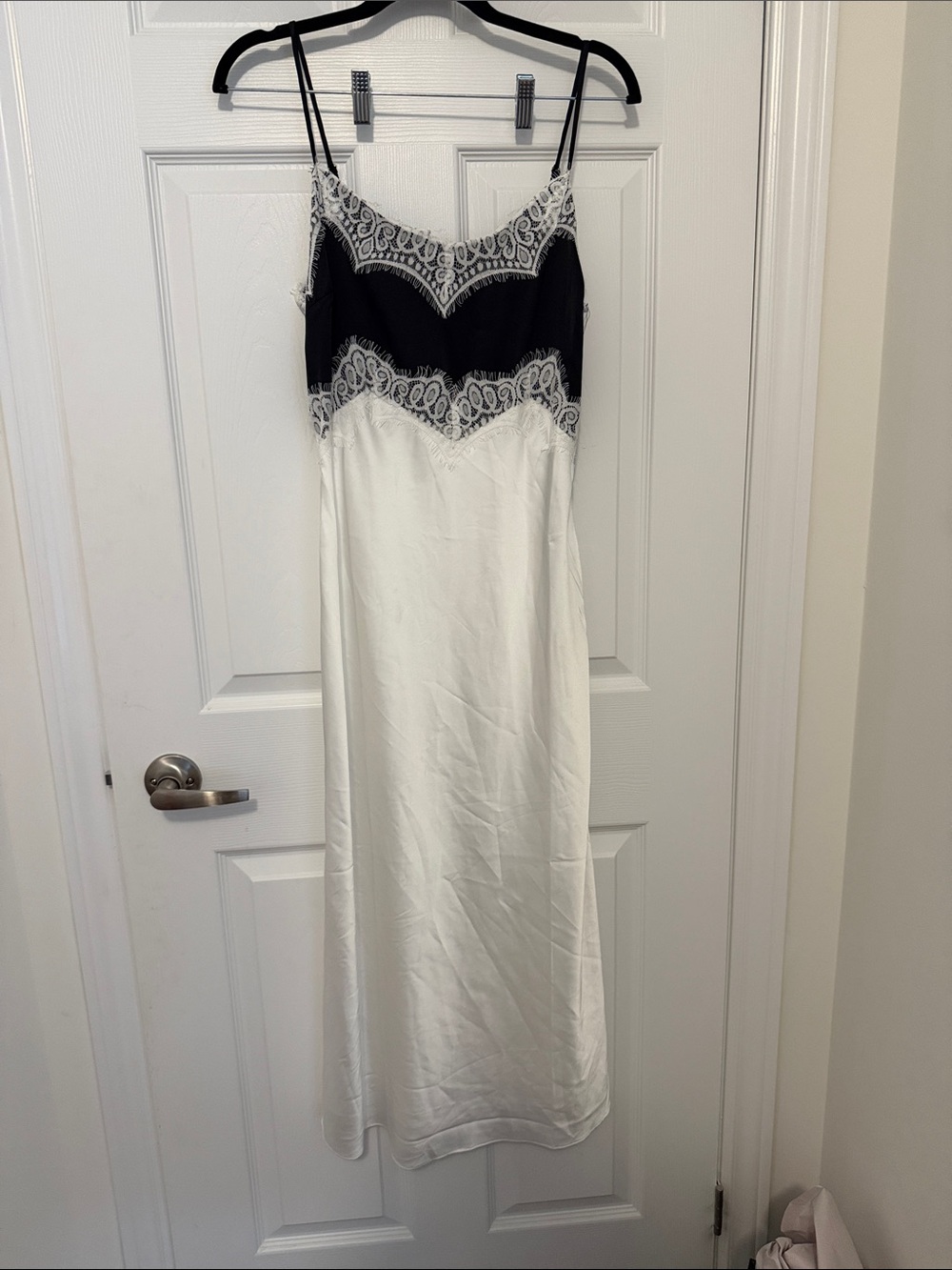 Black & White Lace Trim Slip Dress - Women Intimates